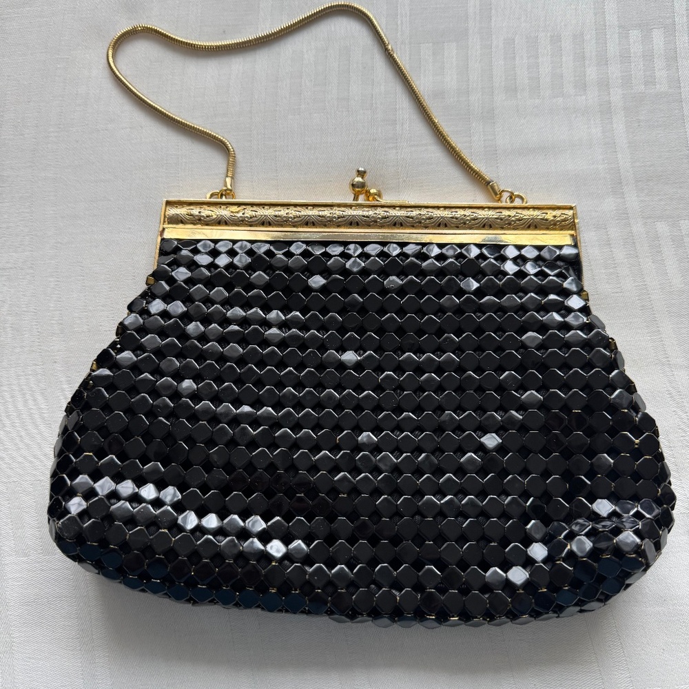 Small theatre clutch bag, Black and gold